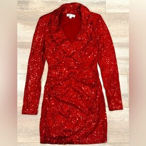 Red Sequin Dress long Sleeve